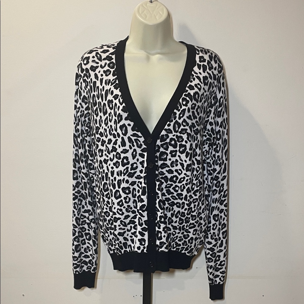 Worthington Leopard Print Cardigan with Black Accents